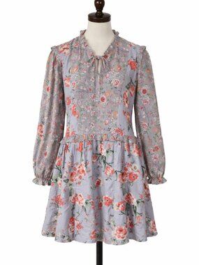 Tolani Collection Dress Size Medium Floral Ruffle Neck Long Sleeve CottageCore